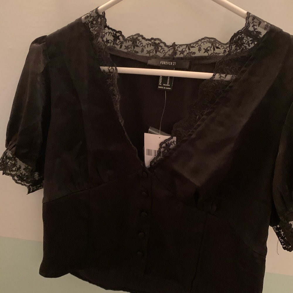 Black silk short sleeve blouse